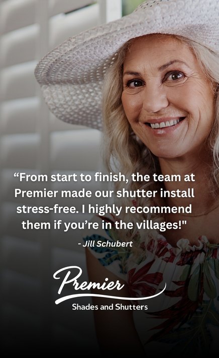 Premier Shades and Shutters advert featuring a customer review